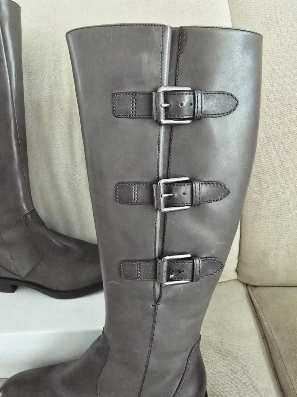 Ecco Hobart Grey Buckle Tall Riding Boots 37 6 6.5 Womens Shoes Zip Knee High